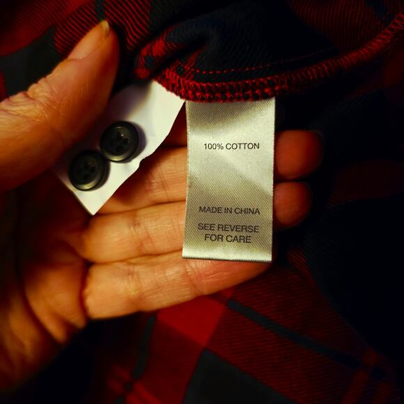 BKE red plaid flannel boyfriend button down shirt nwt size L womens - Picture 6 of 6
